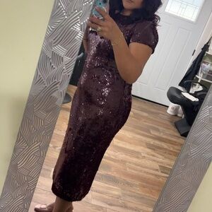 Ann Taylor Burgundy Sequin Midi Dress